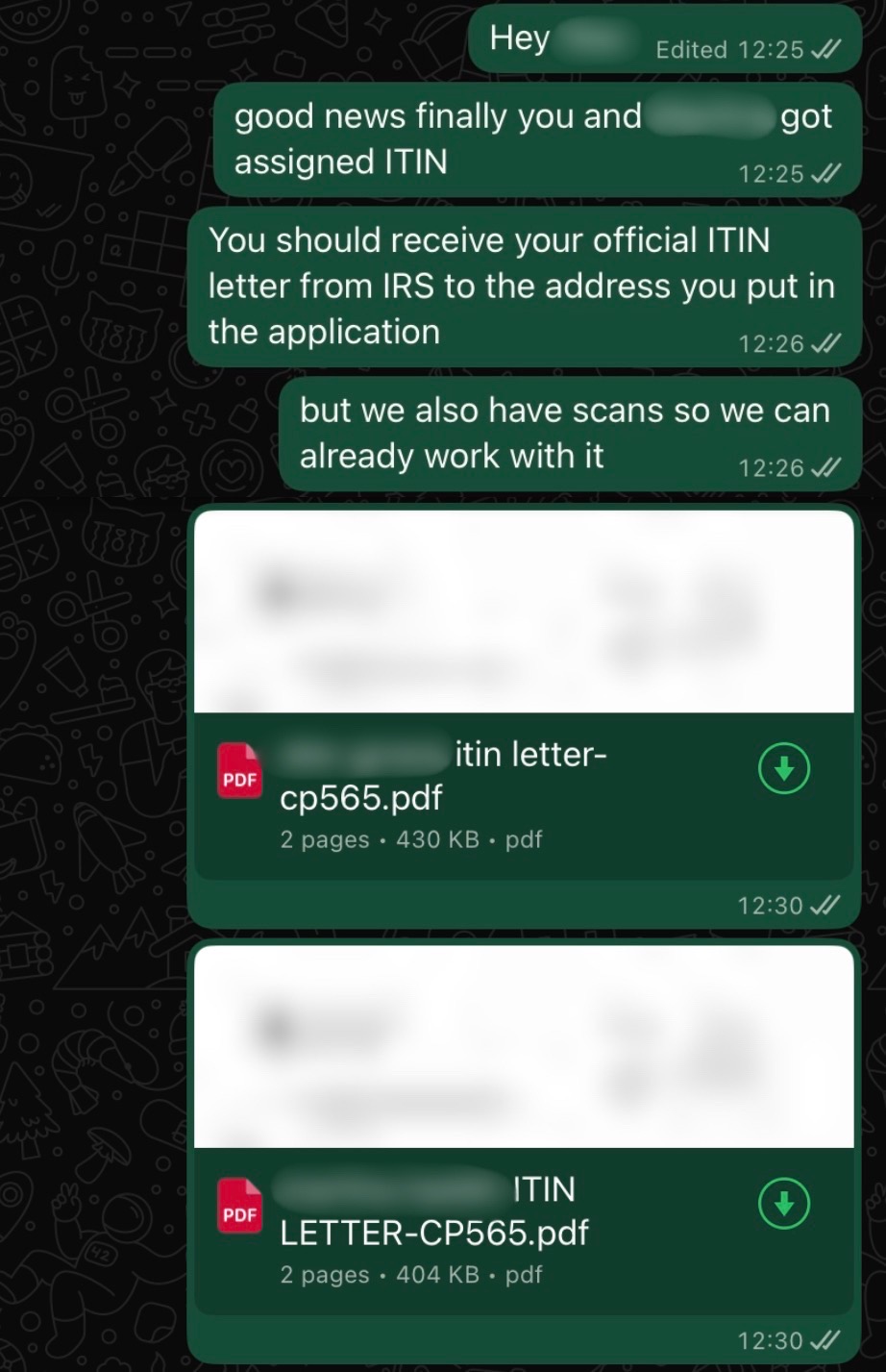 Client ITIN approval message